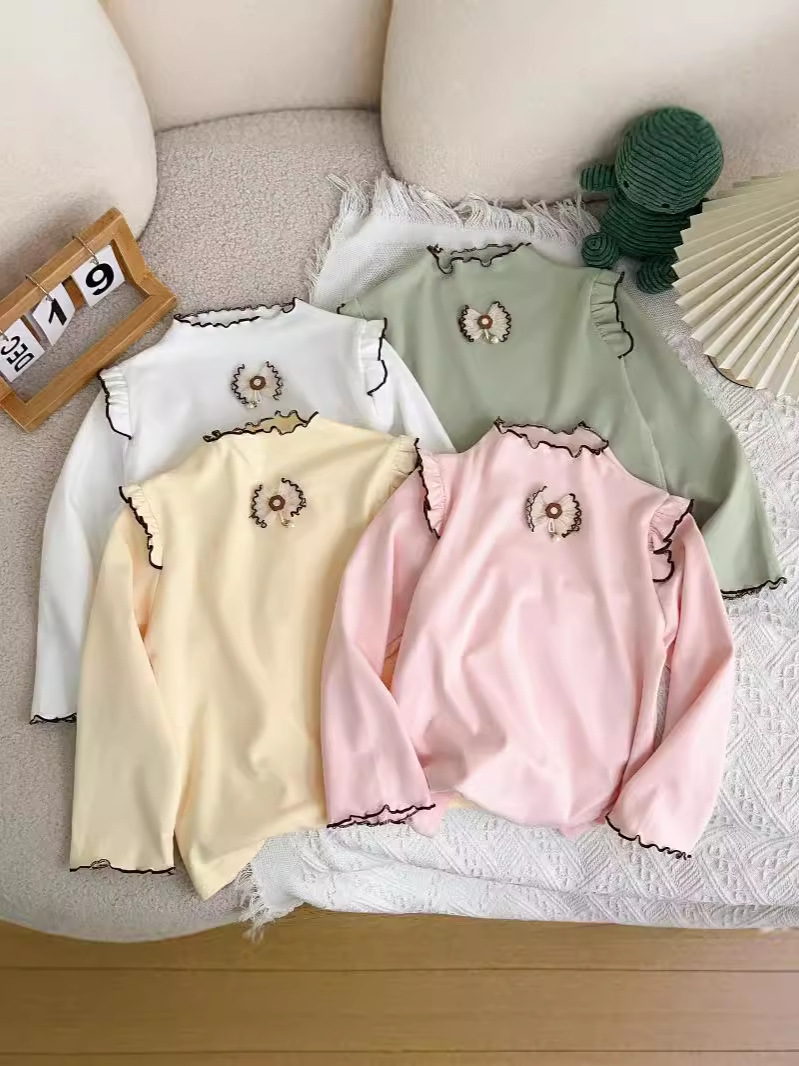 Primavera y otoño camiseta de base para niños una sola camiseta de encaje espeso brotes de miel de estilo extranjero camiseta de manga larga decal sweet bow image 1