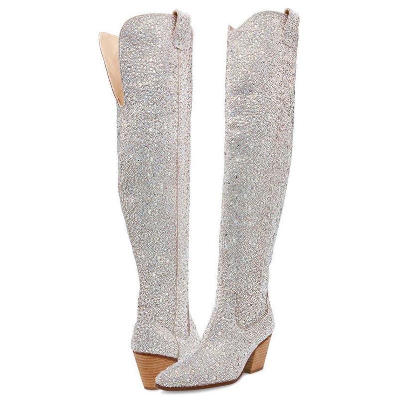 2025 Foreign Trade European Station Solid Color Rhinestone Over Knee…