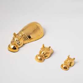 现代轻奢金色迷你小动物河马套装装饰摆件工艺品桌面摆设家居饰品