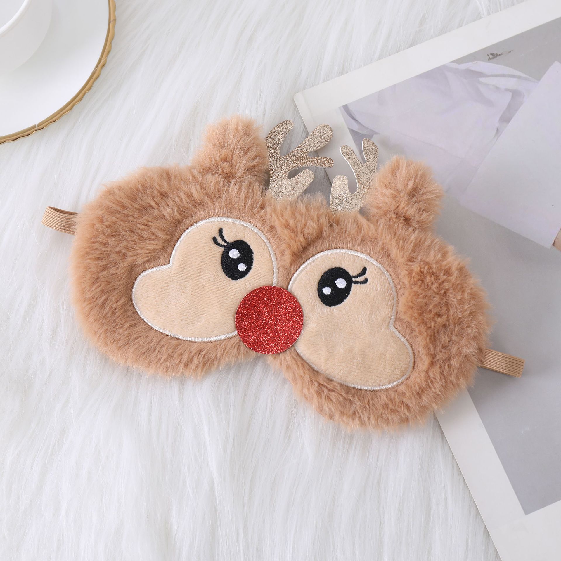 Máscara de ojo de felpa bordada de piel de conejo lindo transfronterizo sombreado protección de los ojos del sueño máscara de ojo lindo del oído del unicornio en stock