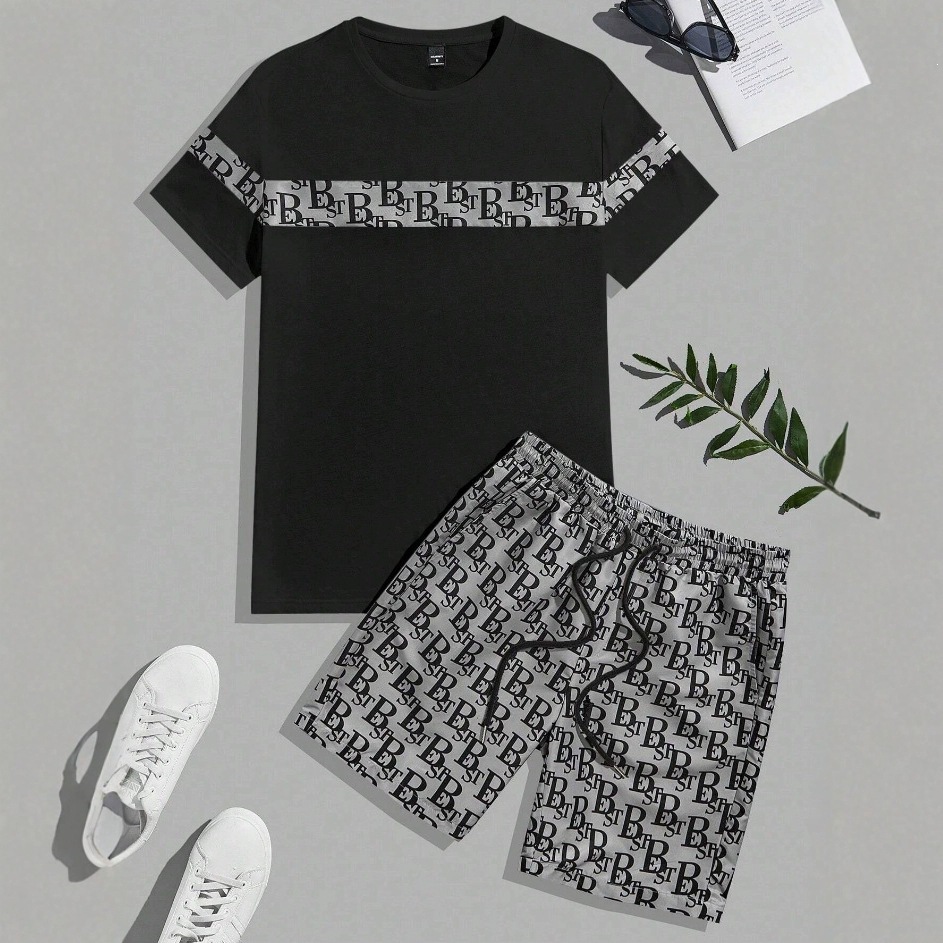 Men's Light Luxury Summer T-Shirt And Shorts Set High Street Casual Sports Wear With Short Sleeves_viptrois.com