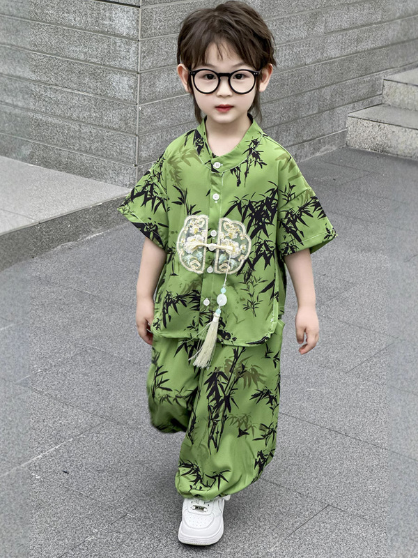 新しい子供の中国風スーツ夏の男の子の唐スーツ漢服半袖9点パンツ古代スタイルの新しい中国風の2点セット|undefined
