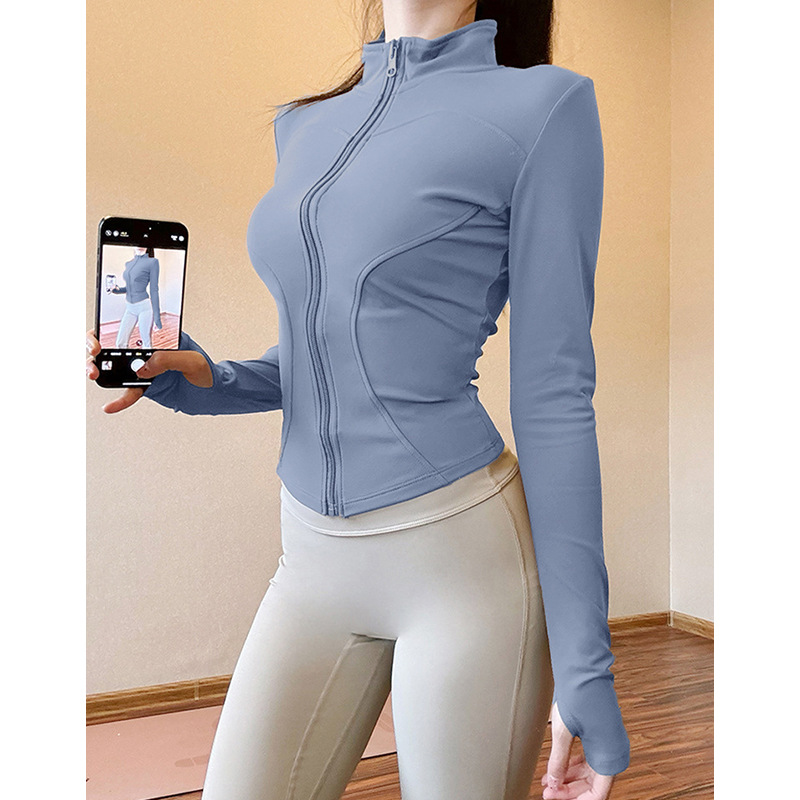Fitness Jacket With Stand-up Collar And Zipper For Women_voghion.com