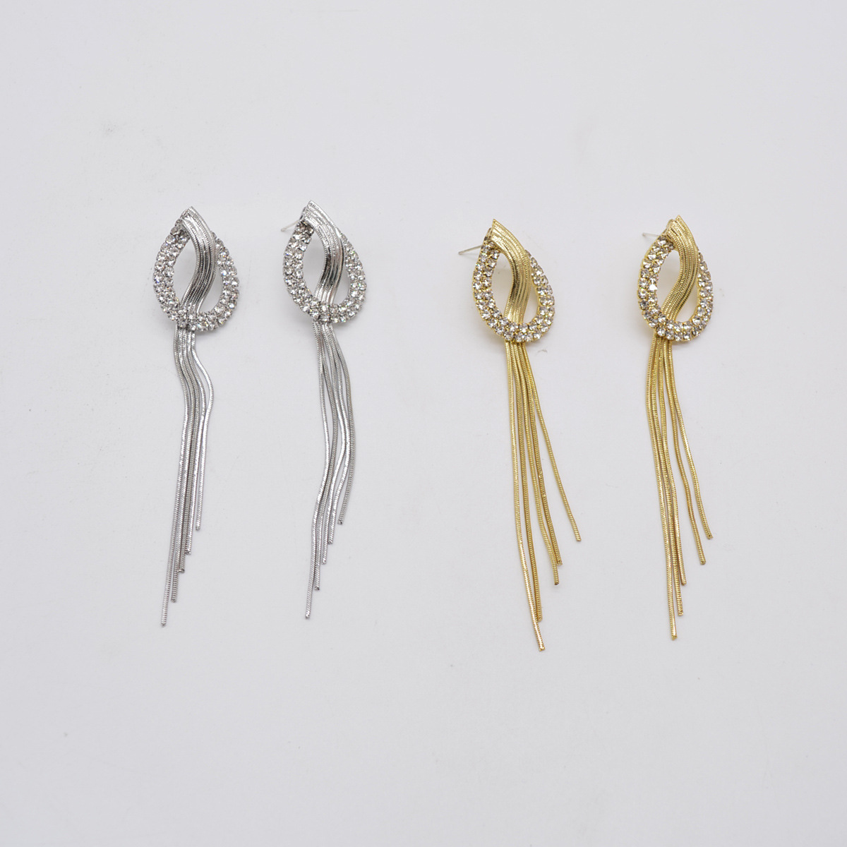 S925 Silver Needle Earrings Long Tassel Inlaid Rhinestone Knot Personality Exaggerated Temperament Earrings display picture 1