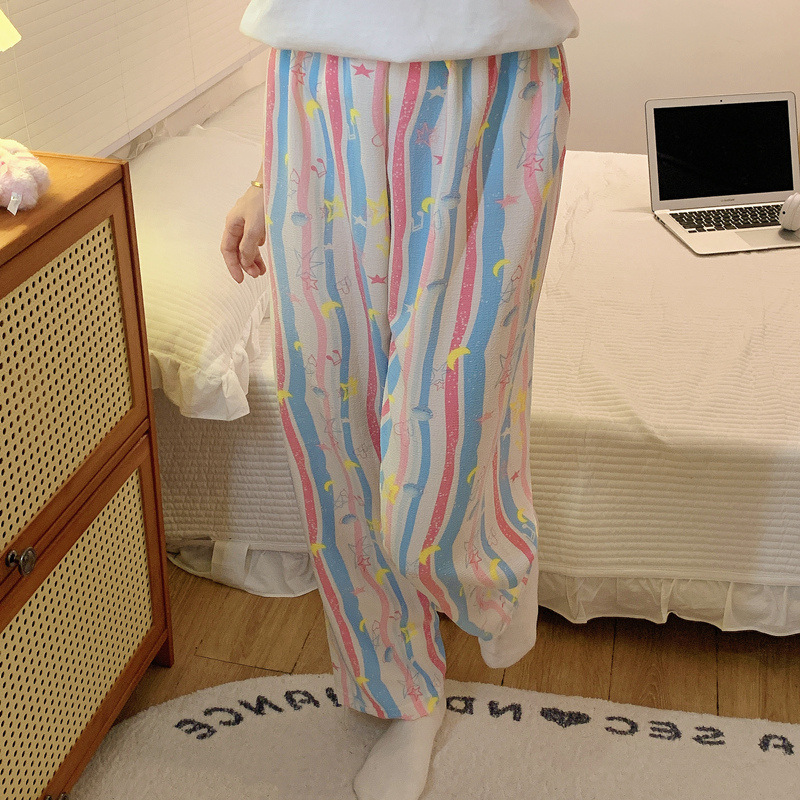 Pantalones de dibujos animados lindos pantalones de pijama elásticos de cintura estudiantil en casa pantalones largos de primavera y otoño de verano para mujeres pantalones casuales
