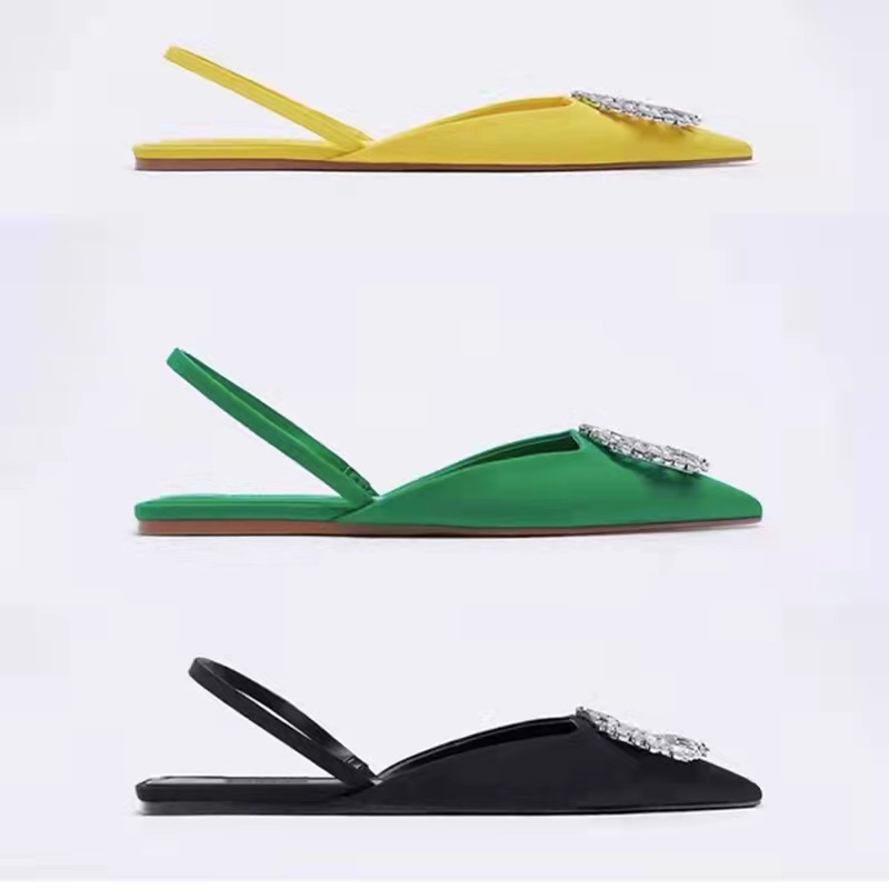 Pointed toe flat bottom rhinestone solid color sandals NSYBJ132018