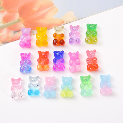 Japanese and Korean new two-color glitter cartoon bear candy diy resin accessories transparent mobile phone case filling material