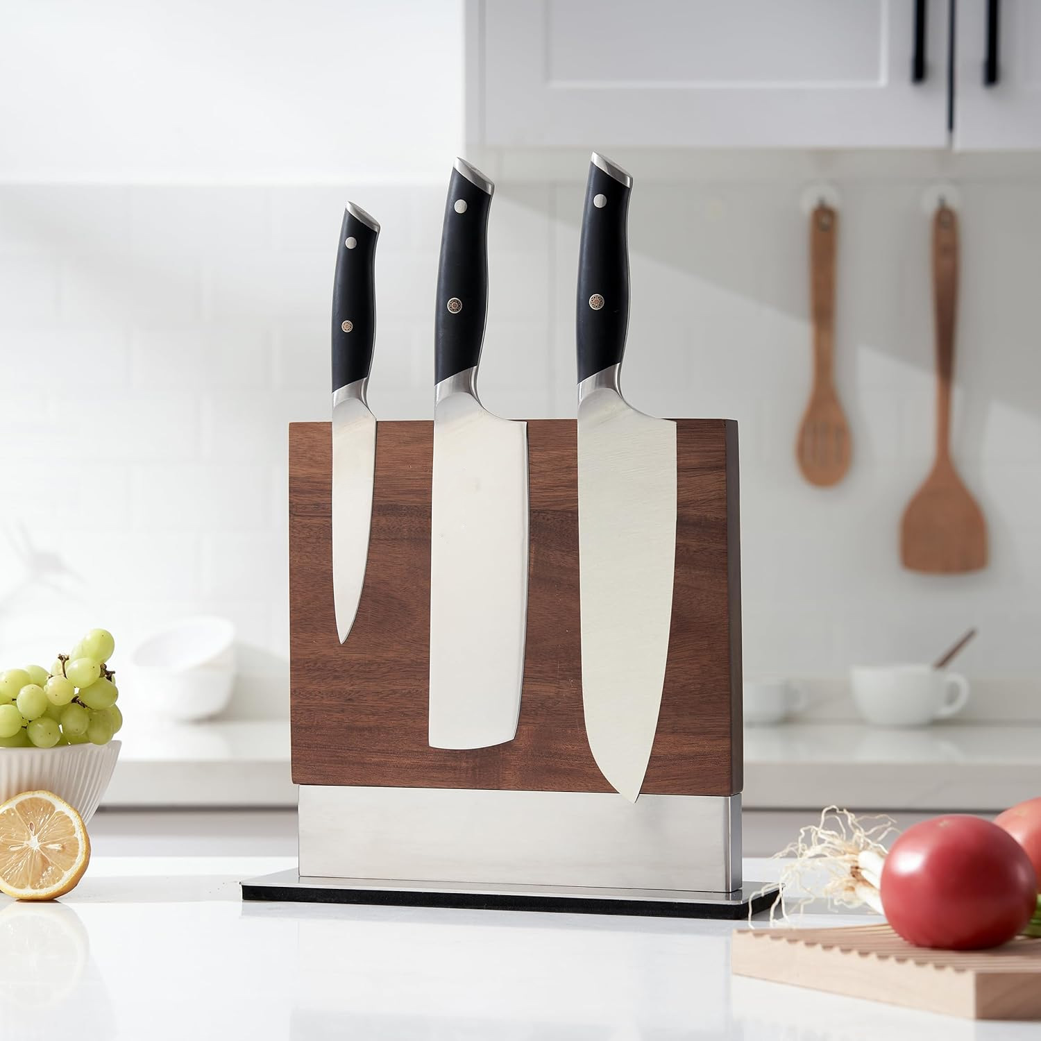 Titular de cuchillo de madera magnético de doble cara titular de cuchillo de cocina multifuncional titular de cuchillo práctico de madera para el hogar