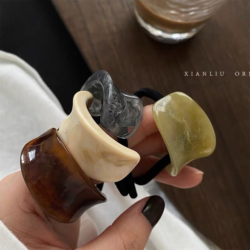 South Korea Dongdaemun Fashion Acetic Acid Geometric Half Round Buckle Hair Rope Temperament Practical Elastic Rubber Tendon Horse Tail Head Rope for Women