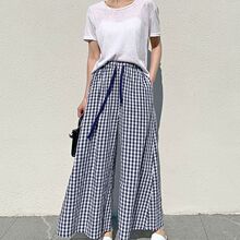 法式格子女夏季2025新款裙裤高腰宽松阔腿裤垂感休闲显瘦休闲通勤