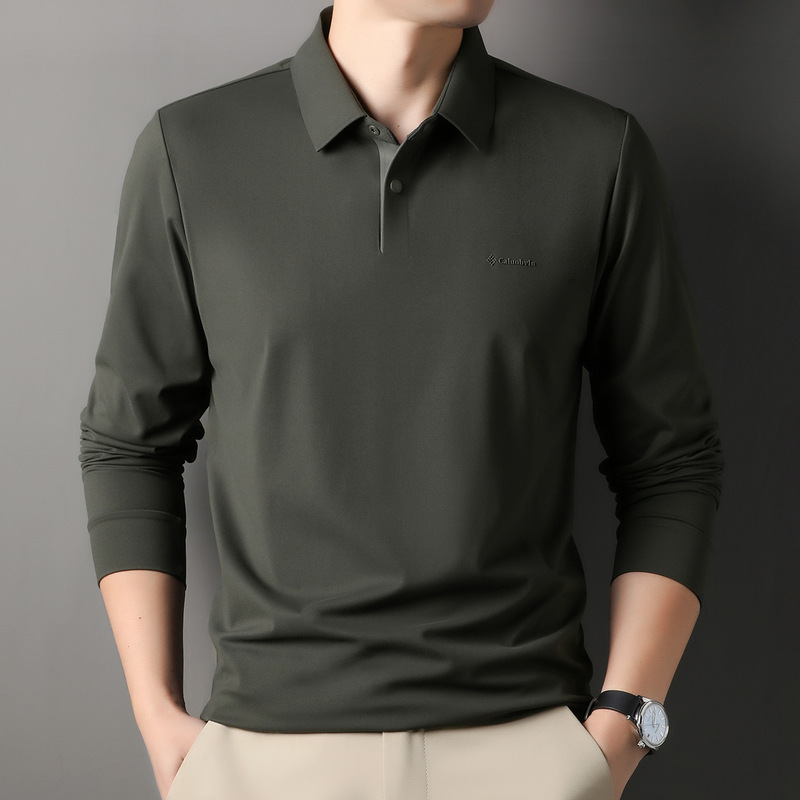 Seamless Nylon Men's Long-Sleeved T-Shirt Men's Spring and Autum Casual Lapel Bottoming Polo Shirt Top T-Shirt Dad