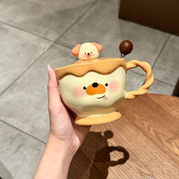 Cute cerdo cerámico taza con cubierta cuchara de oficina de chicas taza de agua para beber taza de desayuno casero pareja