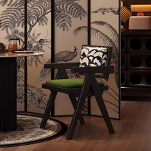 复古实木餐椅家用侘寂风昌迪加尔椅子中古扶手椅设计师休闲靠背椅