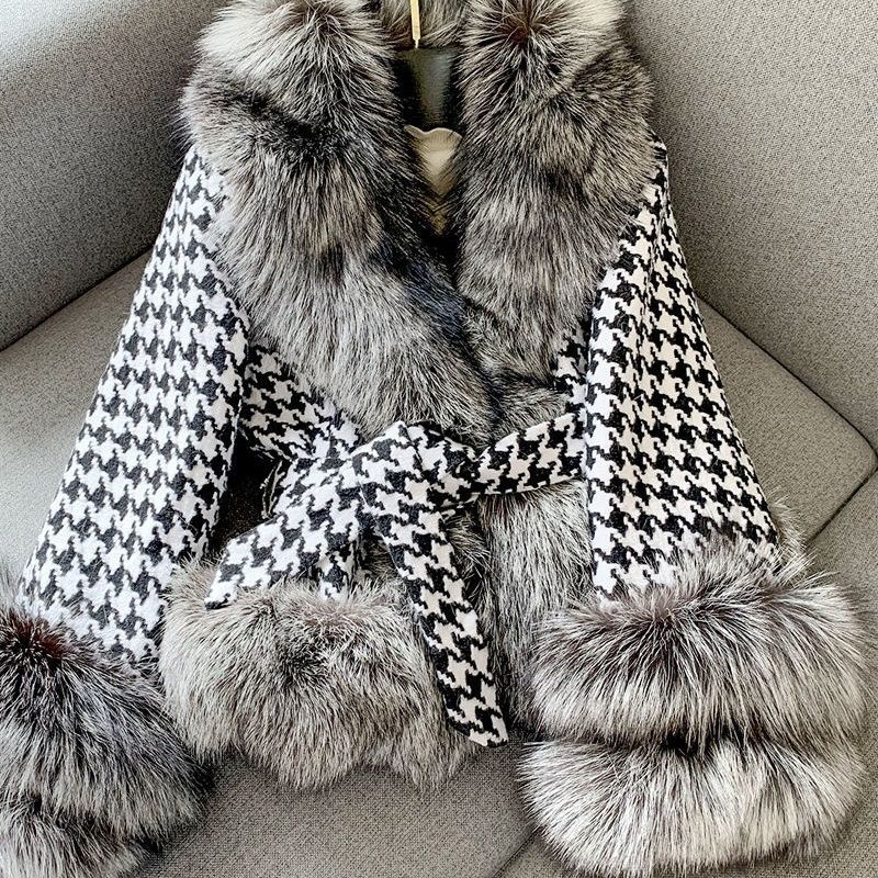 Women's Clothing short style houndstooth collar sier fox fur coat_voghion.com