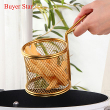 不锈钢油炸篮子商用网漏餐厅圆筒形油炸家用迷你小食篮油格收纳框