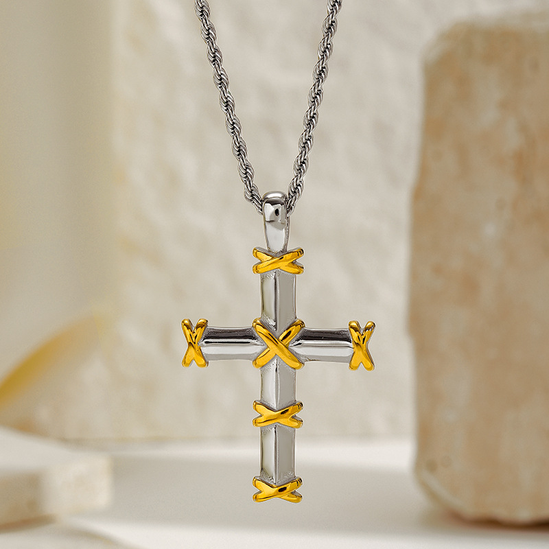 18g Weight Lobster Trigger Clasp Closure Clasp Closure Type 304 Stainless Steel Pendant Material Pendant Necklace Classification 304 Stainless Steel Chain Material box chain, Twisted Rope Chain Chain Type 1 Piece Quantity Casual, Daily Occasion 304 Stainless Steel Material Cross Pattern All Seasons Season Women's Gender Mixed Metal, Plating Design Elegant, Vintage Style Style Wholesale Jewelry Elegant Vintage Style Cross 304 Stainless Steel Mixed Metal Plating Box Chain Twisted Rope Chain Pendant Necklace 16