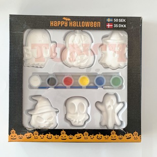 Foreign Trade Halloween Plaster Painting Coloring Toys DIY Handmade Painting Graffiti Pumpkin White Blank Set Creative