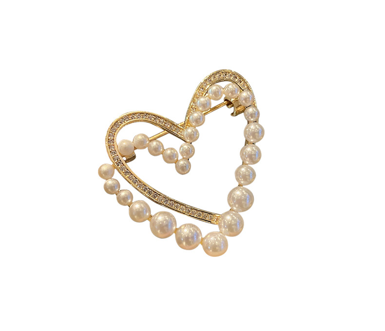 Simple Style Heart Shape Alloy Plating Inlay Rhinestones Pearl Women's Brooches display picture 3