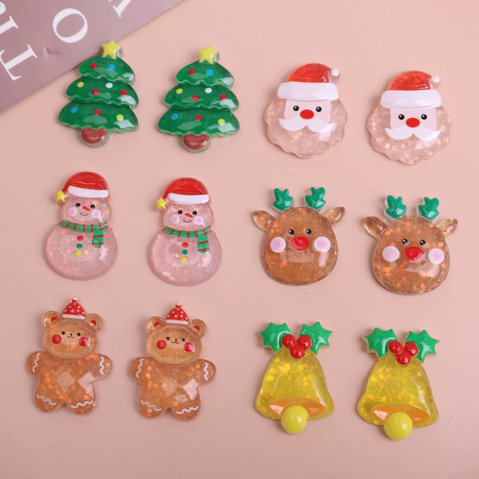 圣诞节透色亮片小配饰 树脂diy头饰发夹手机壳贴片冰箱贴饰品配件
