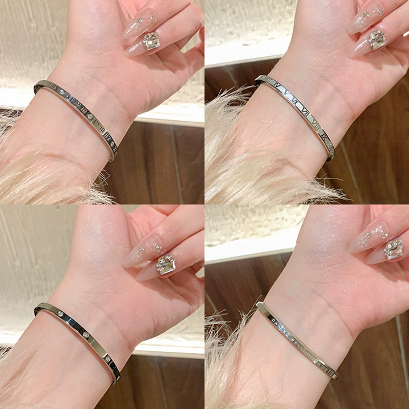 Women's Bracelet, Stainless Steel, Zirconia Accents, Elegant Roman & Inlay Styles