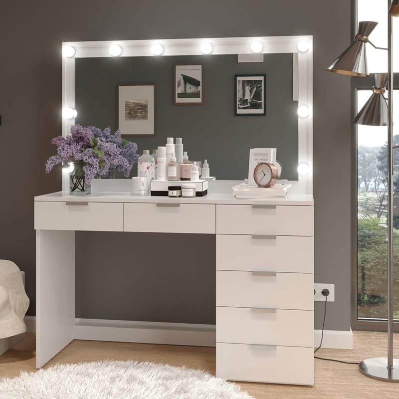 Mesa de maquillaje dormitorio de noche simple pequeño apartamento de almacenamiento tocador espejo multifuncional gabinete de maquillaje con luz