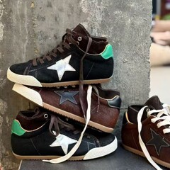 高帮鞋百搭做旧手工内增高小脏鞋女新款板鞋脏脏鞋星星休闲鞋25秋