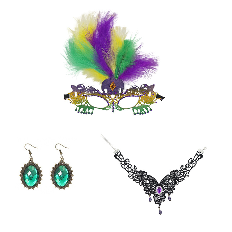 Carnaval transfronterizo máscara de encaje dorado y púrpura, máscara de mitad de cara sexy