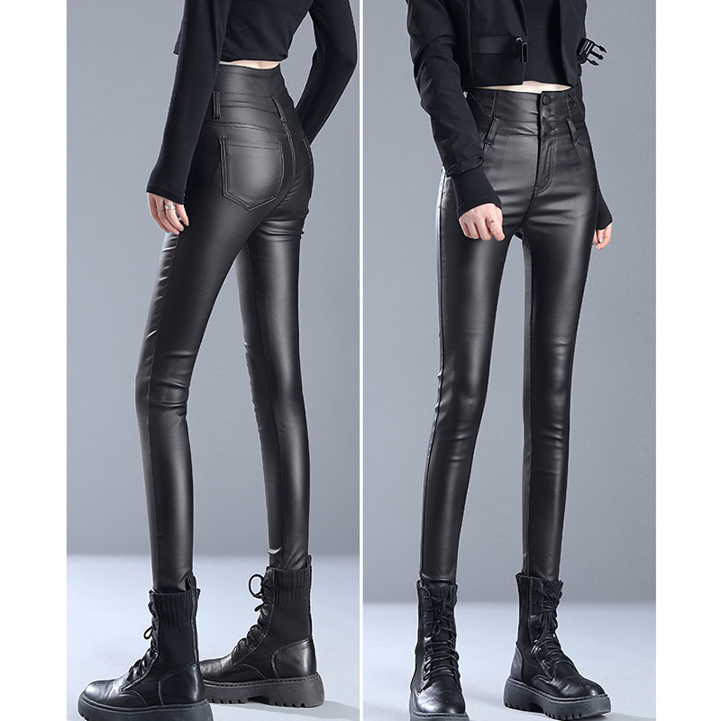 黑色亚光皮裤女款裤子爆款新款秋季紧身显瘦加长小脚裤外穿打底裤