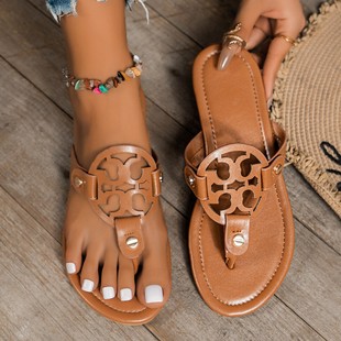 Cross-border new European and American fashion outside wear sandals 2025 summer flip-flops women's foreign trade flat toe slippers wholesale