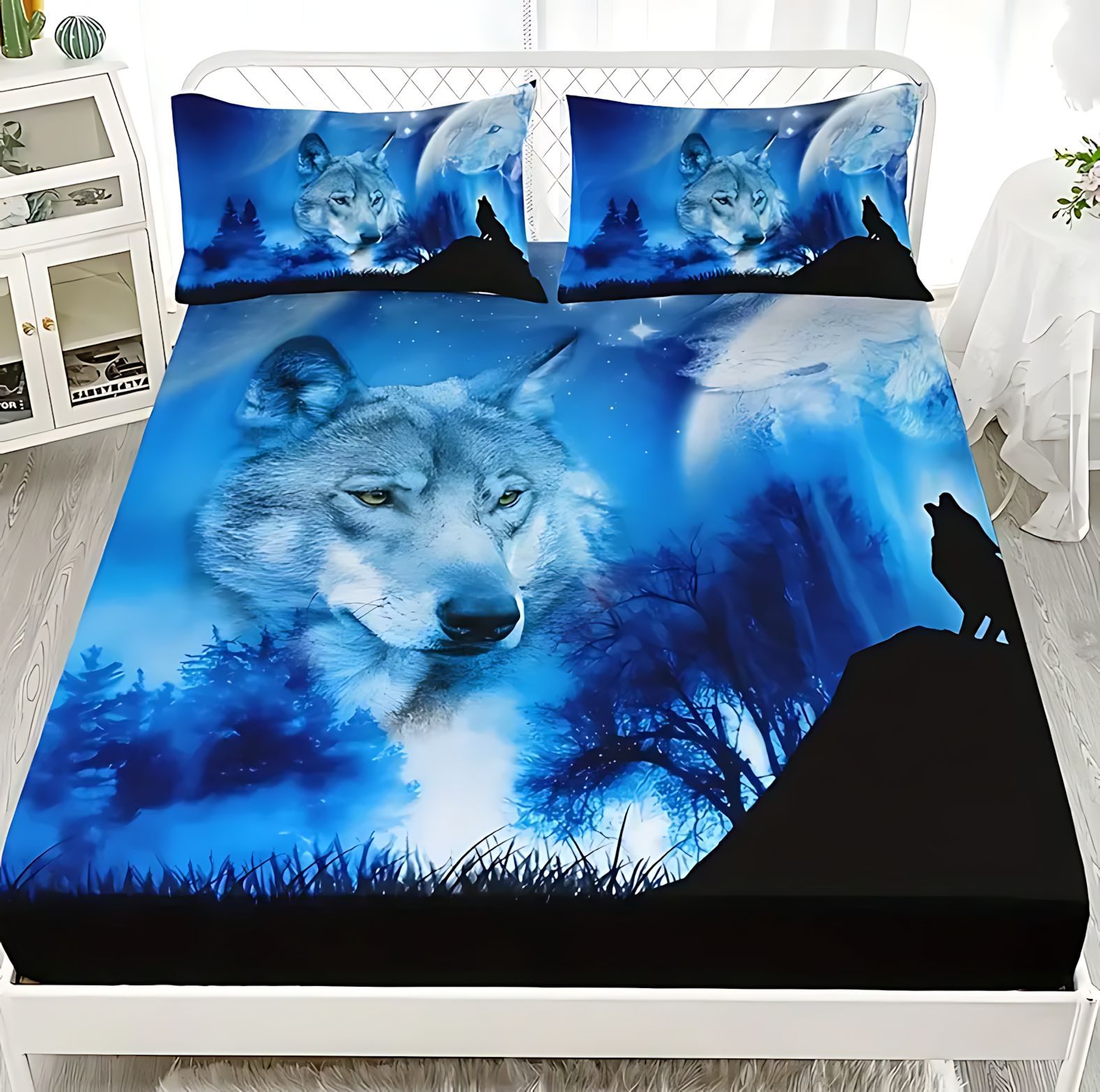 TEMU / JIT Transfronterizo Wolf Dreamcatcher Cama 3D impresión digital camisa colchón kit de ropa de cama se puede diseñar