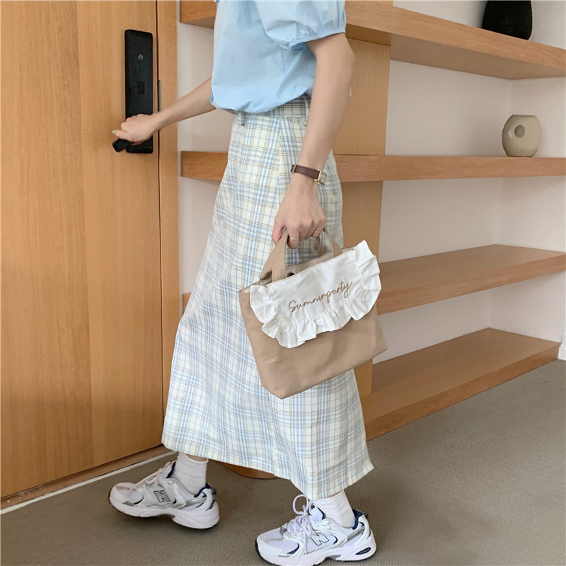 1441 Japanese and Korean chic Sweet ruffled bento Bag, Fresh embroidered hand-held small cloth bag, girl student bag wholesale undefined