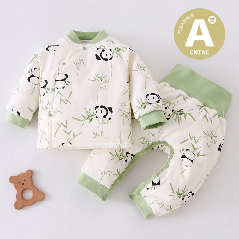 90g Quilted Set for Babies, Autumn and Winter High-Waisted Belly Protection, No Need to Take Off, Infant Clothing, Newborn Loungewear, Winter Style