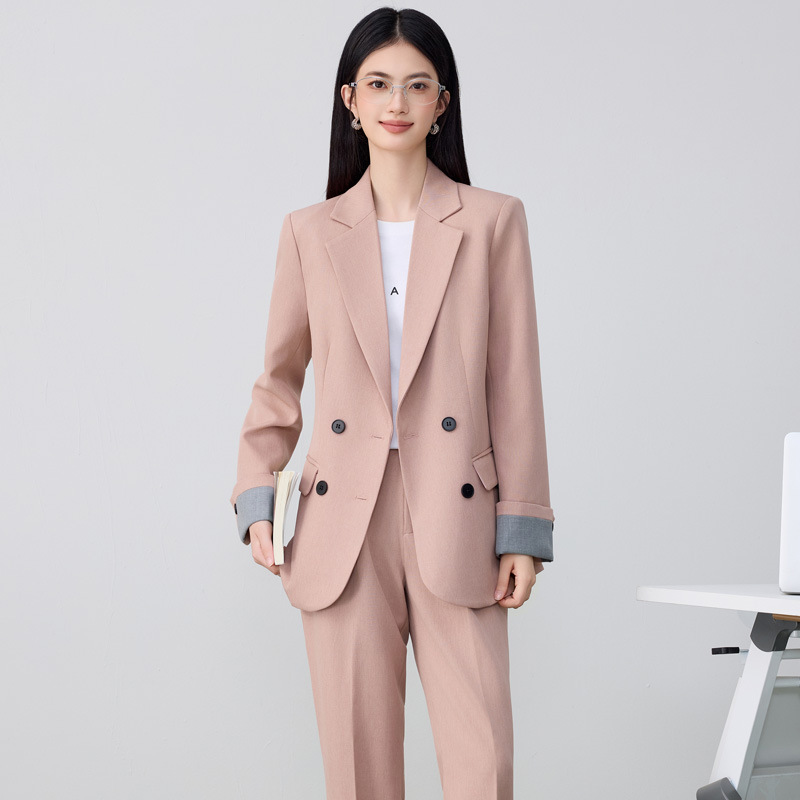 Pink Double-Breasted Suit Suit for Women 2025 Spring & Fall New High-End Business Style Slim Commuter Suit Jacket