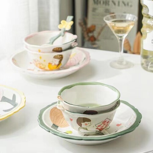 CP couple dishes girl heart rice bowl plate soup bowl household four seasons give you rice bowl plate noodle bowl spoon