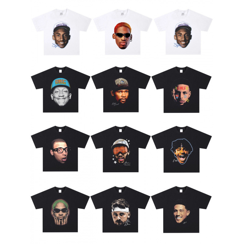 Rodman Morant MJ big head print American basketball star sports loose retro short-sleeve round-neck basketball T-shirt tee Rodman Morant MJ big head print American basketball star sports loose retro short-sleeve round-neck basketball T-shirt tee