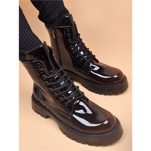 New Men's High-top Martin Boots Korean Fashionable High-top Leather Boots Autumn and Winter Warm Increased Patent Leather Men's Boots