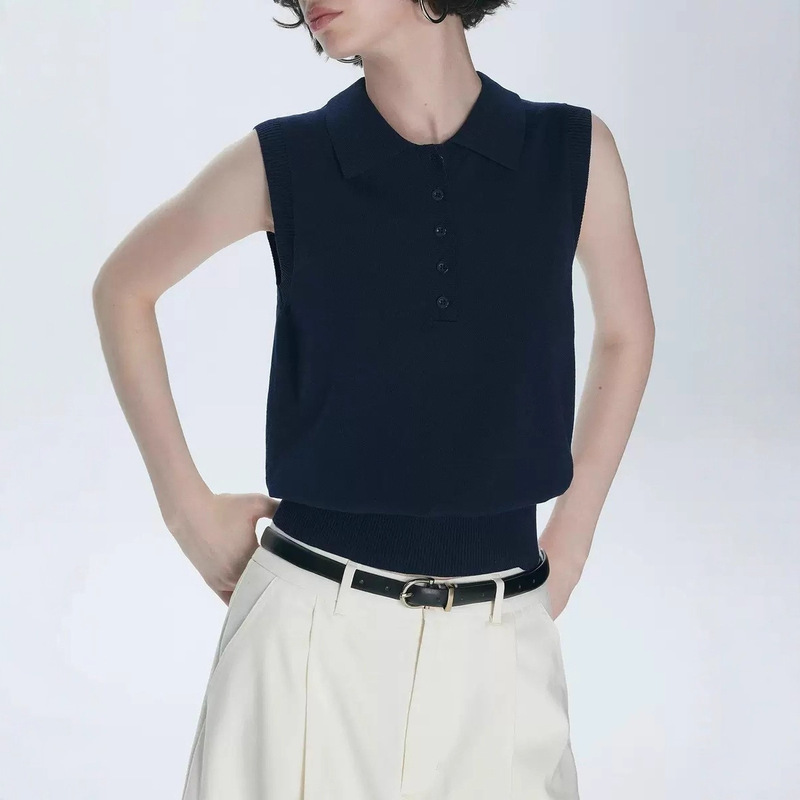 M1U Style Outfit/Preppy Style Polo Collar Sleeveless Knitted Vest Women's Summer Retro Versatile Top