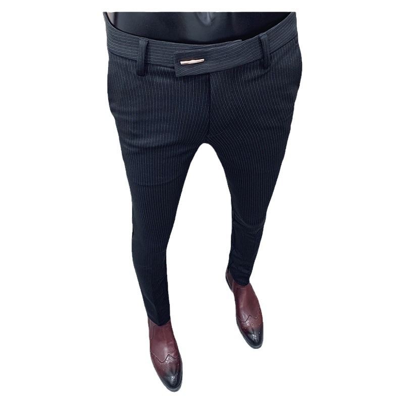 Pantalones de traje de hombre 2021 Otoño e Invierno Nuevos pantalones ajustados casuales de negocios coreanos a rayas engrosados al por mayor de los hombres image 7