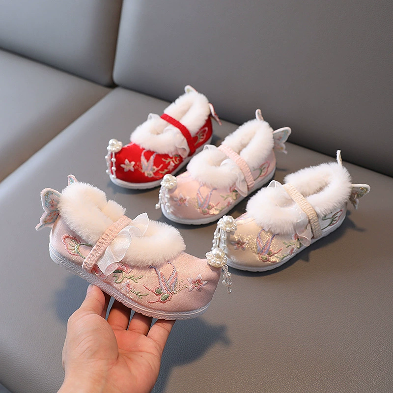 Hanfu обувь для девочек зимние костюмы детские вышитые ботинки в китайском стиле