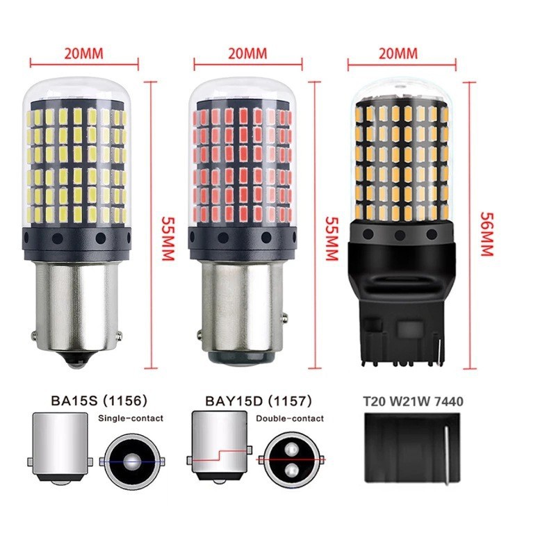 Car Led Turn Signal Brake Light 7440 3014 144Smd Decoding Constant Current 1156 High Brightness Reversing Light