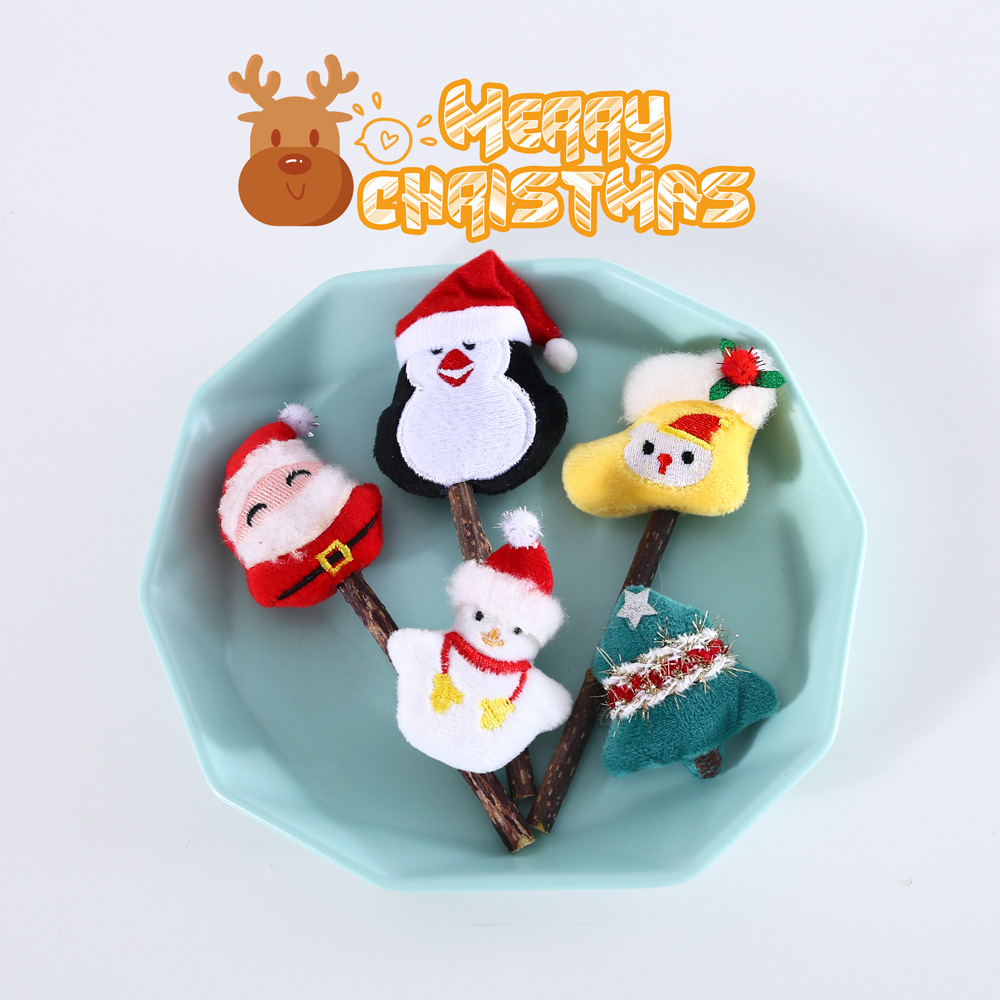 Mascota gato Santa Claus árbol muñeco de nieve dibujos animados felpa mordedor palo Polygonum multiflorum limpieza diente Lollipop traje juguete