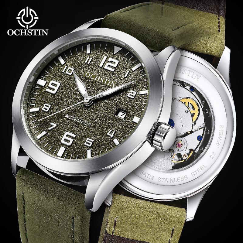 OCHSTIN Augusten Classic Large Dial Leather Automatic Mechanical Watch Trendy Casual Business Watch