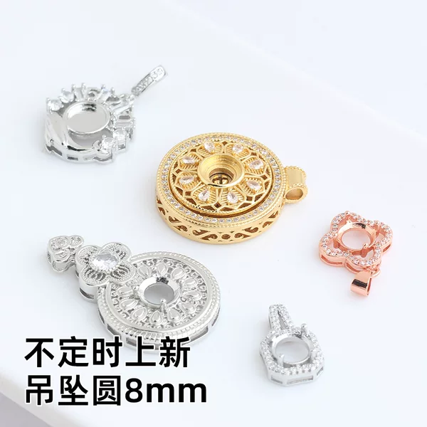 Round 8 Pendant with Golden Rotating Eight Treasures Base, Compact Mini Luxurious Full-Zirconia Necklace, Cross-Border Bestseller