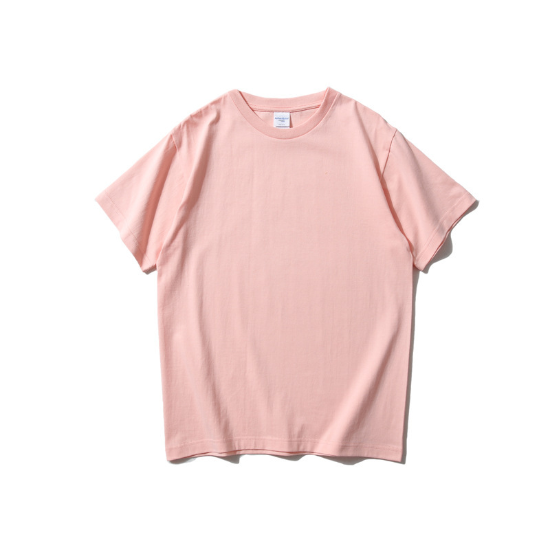 240g algodón pesado suelto cuello redondo color sólido manga corta Camiseta engrosada marca de moda manga corta impresa LOGO