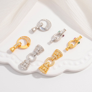 S925 Sterling Silver Fashion Light Luxury Zirconium Multi-Row Pearl Buckle Handmade DIY Crescent Buckle U-Shaped Horseshoe End Buckle SK68