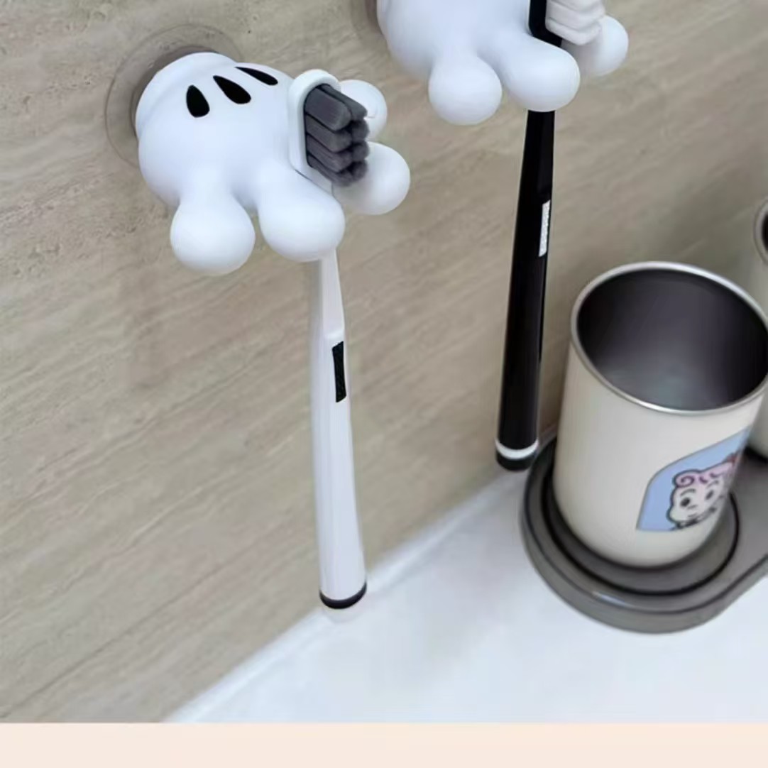 Electric Toothbrush Rack Wall-Mounted Punch-Free Cute Cartoon Mickey Palm Sticky Hook Washstand Toothbrush Storage