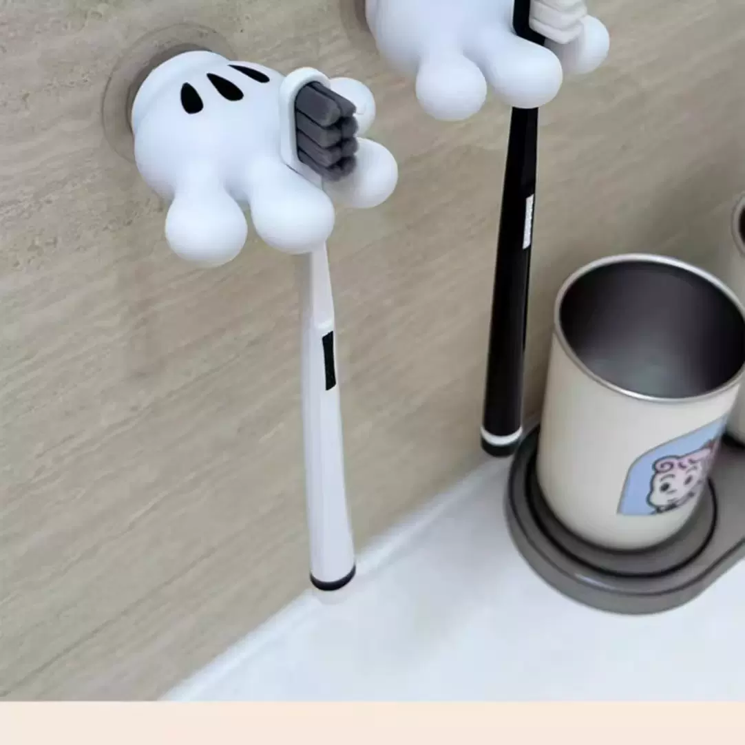 电动牙刷置物架壁挂式免打孔可爱卡通米奇手掌粘钩洗漱台牙刷收纳