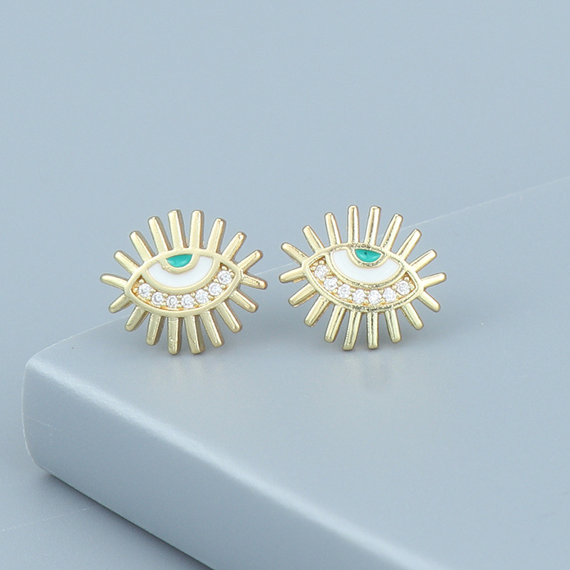 Fashion Geometric Star Eye Copper Ear Studs Zircon Copper Earrings