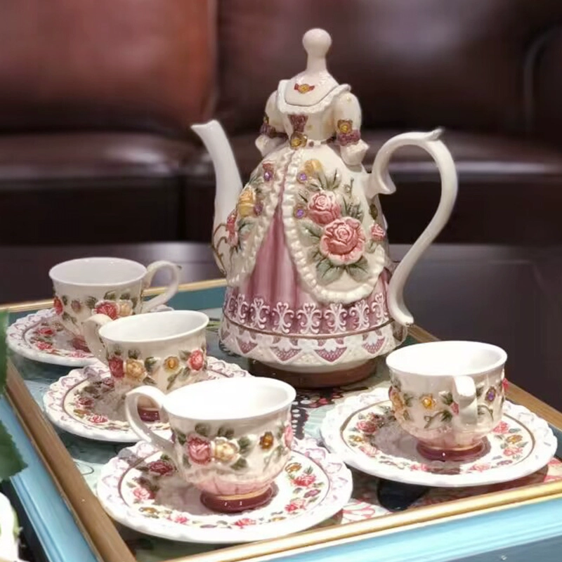 Керамический чайник в дворцовом стиле с розами, чайная чашка, чайный сервиз, кофейник, кофейная чашка, британский цветочный чайник