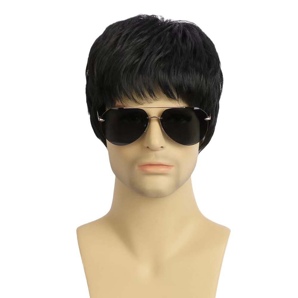 Transfronterizo europeo y americano de los hombres de la moda de pelo corto Peluca de fibra química cubierta de la cabeza completa esponjosa fábrica natural en stock al por mayor